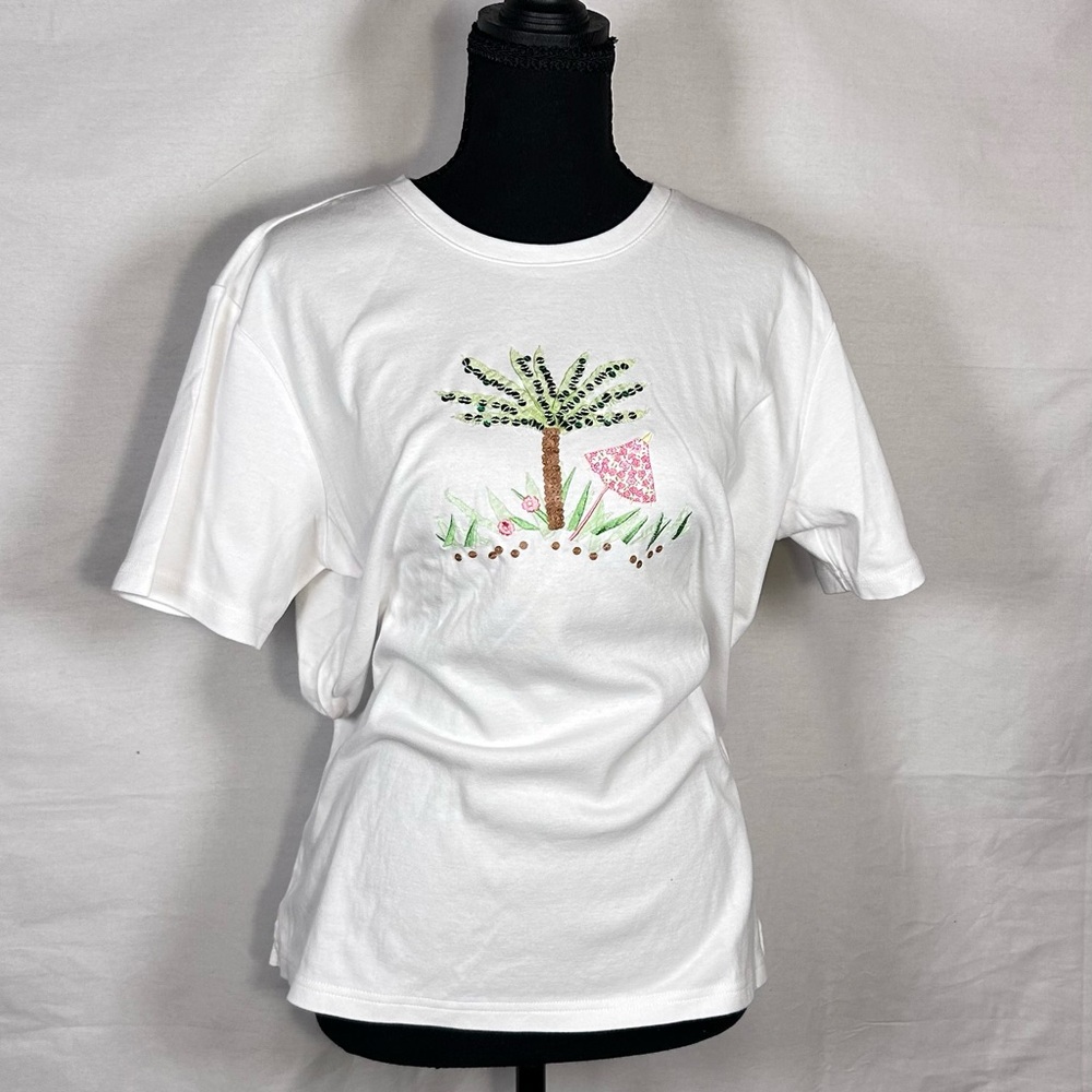Y2K Talbots Sequin Palm Tree Tee